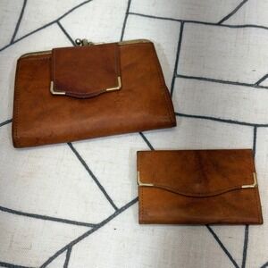 Cobbler Wallet and Key Case Set OS Brown Vintage Full Grain Leather Kiss-Lock